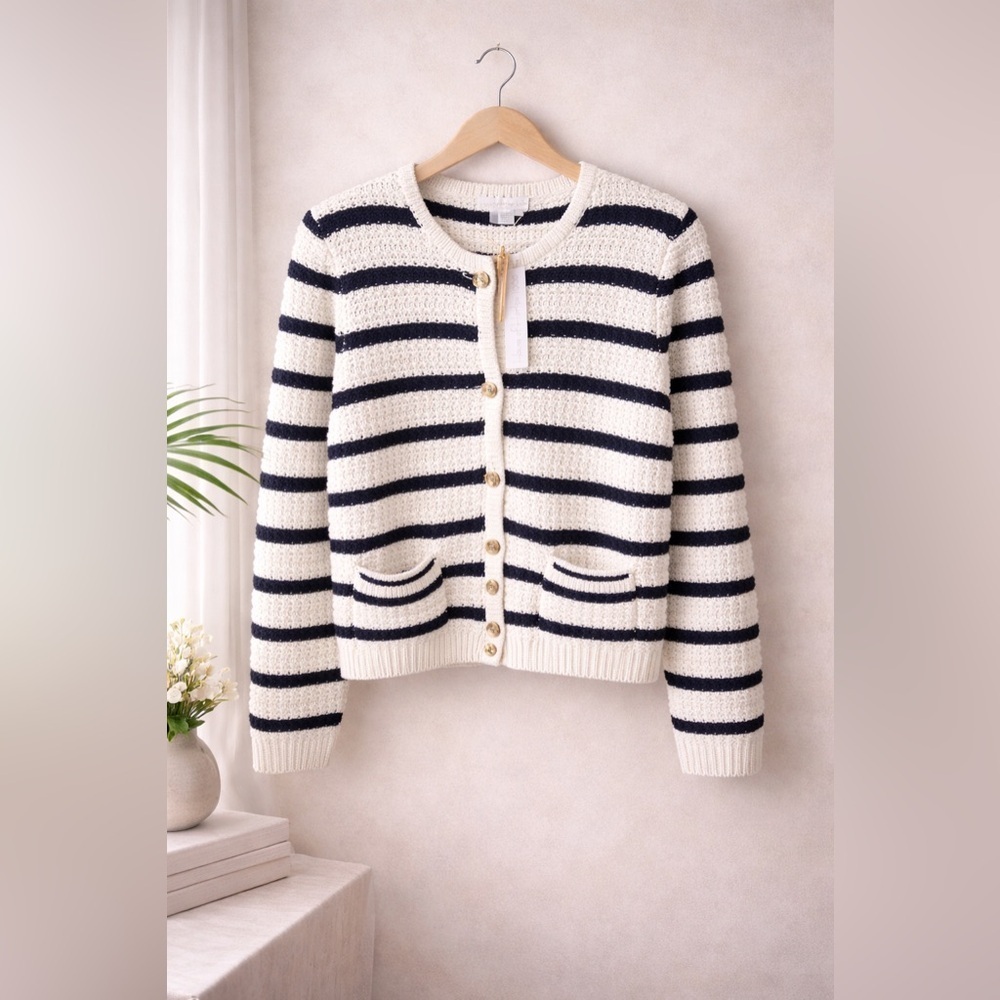 Revolve House of Harlow 1960 Navy and Ivory Striped Cardigan, M, NWT